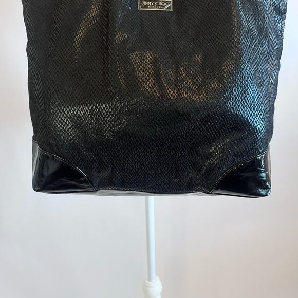 JIMMY CHOO PARFUM BLACK SPARKLE FAUX SNAKESKIN LARGE TOTE SHOULDER TRAVEL BAG - Picture 5 of 13
